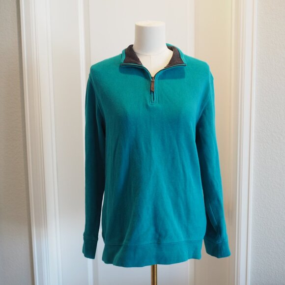 Lands' End Teal Quarter Zip Long Sleeve Jacket Size Small 100% Cotton - Picture 1 of 9